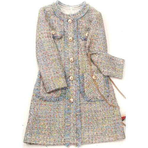 2021 Autumn winter womens slim fit tassels Chic long sleeves tweed dress A567