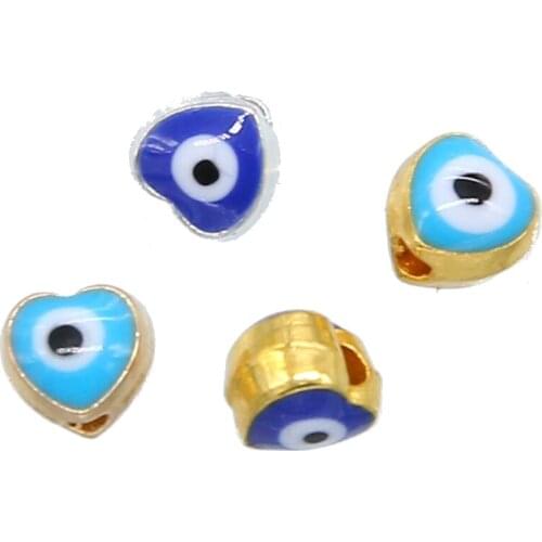 10PCS 5mm Heart-shaped Colorful Beads Round Evil Metal Eyes Stripes Spacer Beads Jewelry Fashion DIY Bracelet Making Women Gifts