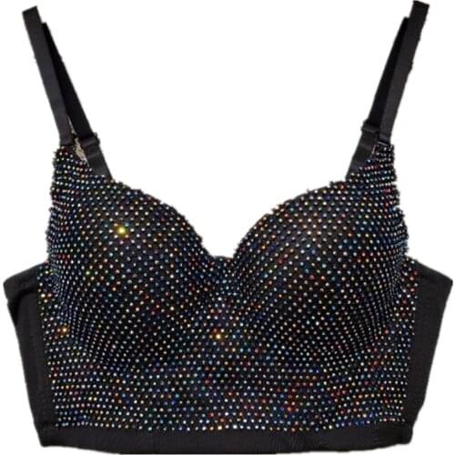 2020 sexy Women Bright Diamond Chest Short Bustier Crop Tops new beading Fishnet Hot Diamond Sexy Sleeveless Vest Slim