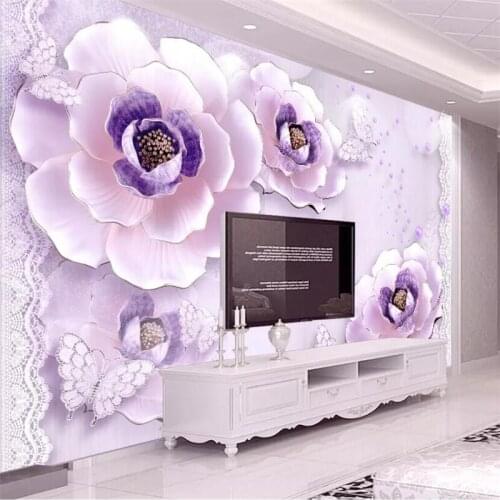 Beibehang Custom 3d wallpaper papel de parede embossed romantic purple peony 5d background wall papers home decor 8d wallpaper