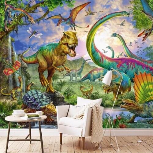 Milofi custom 3D wallpaper mural hand-painted Park dinosaur Tyrannosaurus childrens room background wallpaper mural
