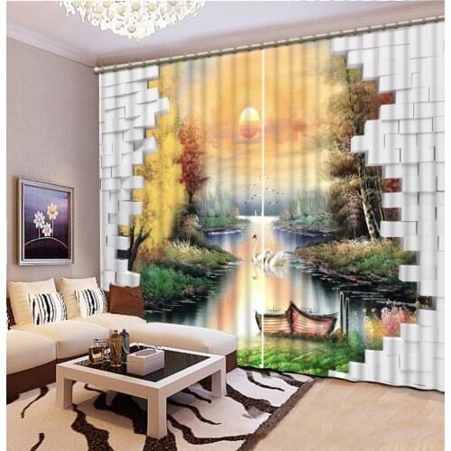 Brick nature scenery 3D Curtain Printing Blockout Polyester Chinese Sun Photo Drapes Fabric For Room Bedroom Window