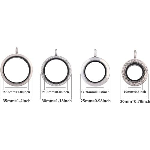 5Pcs/Lot 20/25/30/35mm Crystal Round Glass Locket Pendant Diy Floating Memory Charms Locket Necklaces Unisex Gift Jewelry Diy