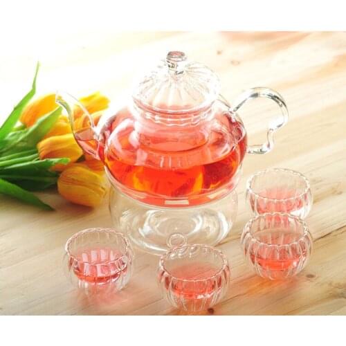 800ml Pumpkin Glass teapot with infuser/filter+ 4/6 Glass Cups + Warmer+candle,tea set for white/green/flower/black/puer etc tea