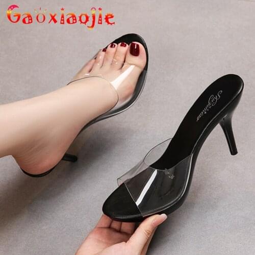 New Summer Shoes Women Slippers High Heels Sandals Non-slip Pointed Toe Slides Open Toe Party Shoes Woman Transparent Stiletto