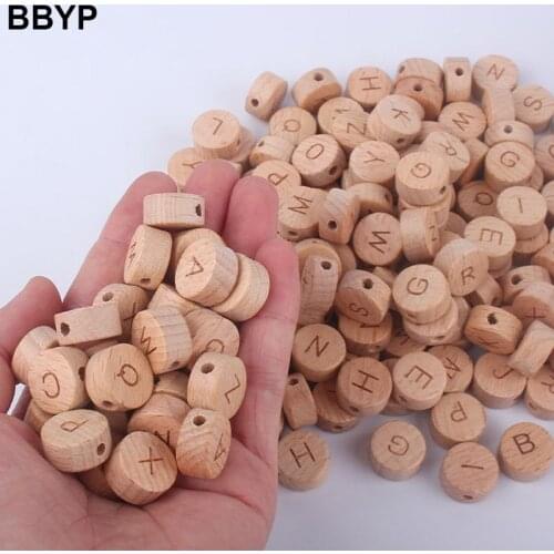 10-100Pcs 15mm Wooden Letter Alphabet Baby Teether DIY Teething Pacifier Chain Nursing Necklace Bracelet Baby Gift Teether Toy