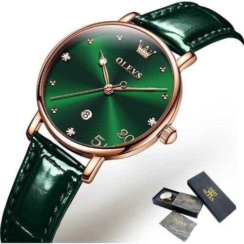 Quartz Watch OLEVS New Brand Fashion Ladies Luxury Leather Strap Red Ladies Watch Ladies Dress Sports Waterproof Watch Gift Box