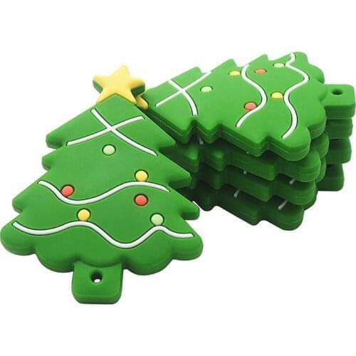 Chenkai 5PCS Silicone Christmas Tree Teether Baby Cute Teether For DIY Baby Nursing Chewing Teether Chain Pendant Necklace Toy
