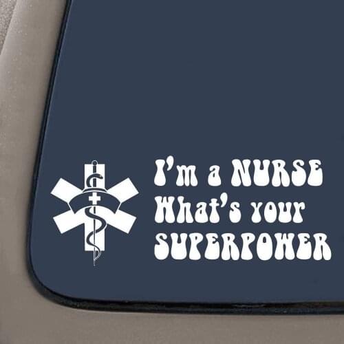 CMI NI971 Nurse Superpower Decal Sticker | 7.5-Inches By 2.8-Inches | Premium Quality White Vinyl 15*15cm