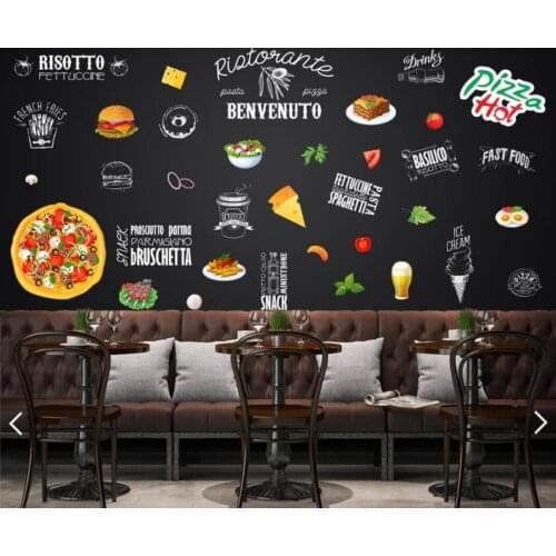 European FAST FOOD Pizza Restaurant Wallpaper Wall Paper Roll for Bar Black Color Background Wall Mural Art Wall Decor Custom