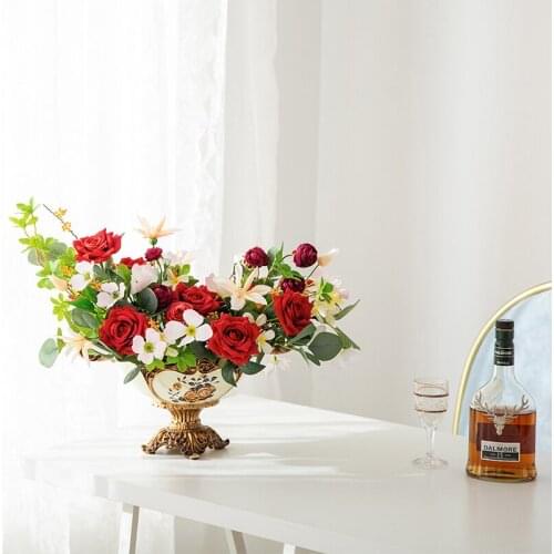 European Retro table Flower Living room tea table decoration Fake flower ornaments Flower vase arrangement set Ornament
