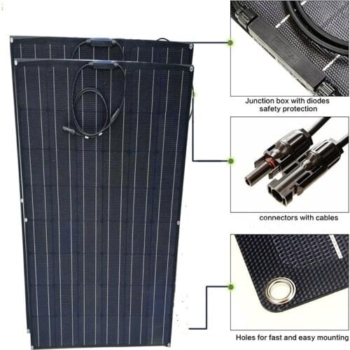 Flexible ETFE Black Flexible Solar Panel 150W 300W With 48pcs Monocrystalline Solar Cell China Cheap System kit