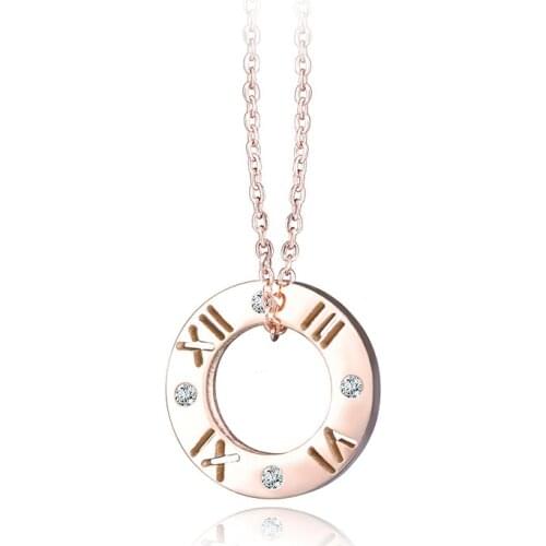 Trendy Rose Gold Stainless Steel Rhinestone Roman Letter Choker Necklaces For Women Wedding Necklace Jewelry N17028
