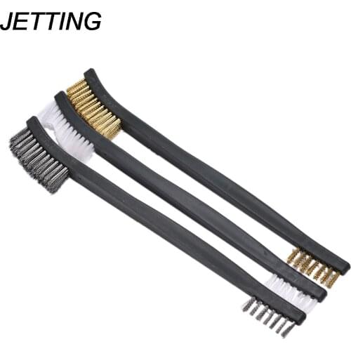 JETTING 3Pcs/set Mini Wire Brush Set Brass Nylon Stainless Steel Bristle Cleaning Tool Home Kitchen Cleaning Brush
