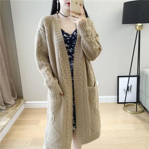 Knitted cardigan womens mid-length 2021 autumn and winter new style ladies Korean loose long-sleeved solid color top