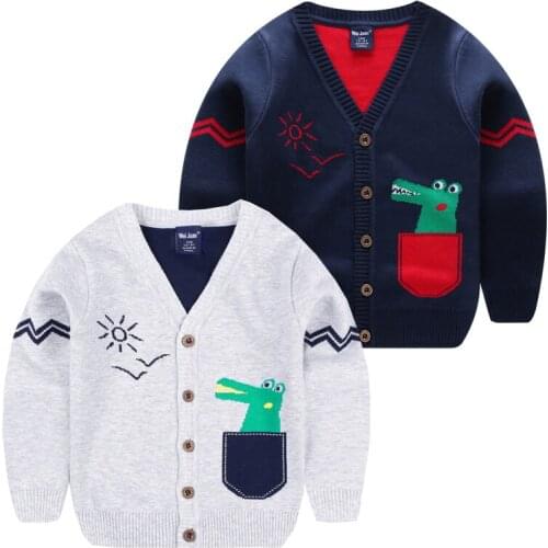 Pocket Dinosaur Boys Cardgian Toddler Winter Knitted Wear Girls Fall Jacket Outfit Cotton Kids Clothes