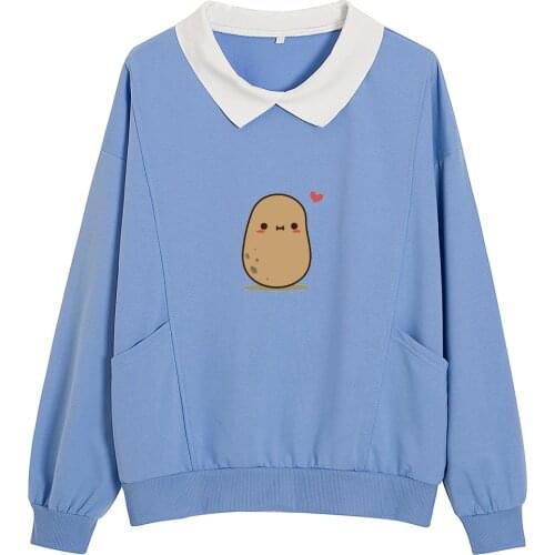 Potato Sweatshirt Cotton Casual Cartoon Jumper with Pocket 90s Aesthetic Women Fashion Tops Sweatshirt Clothes for Teens Girls