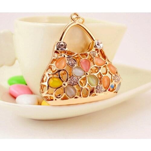 Fashion Three-dimensional Hollow Lady Handbag Shape Keychain Colorful Opal Lady Leather Bag Keychain Memorial Gift