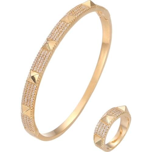 Fashion Korean classic hot selling bracelet ring set copper inlaid zircon cone Bracelet couple jewelry set