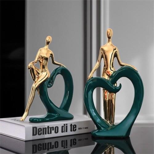 Nordic Modern Ceramic Heart-shaped Lovers Figurine Home Decoration Accessories Ornament Restaurant Wedding Room Model Furnishing
