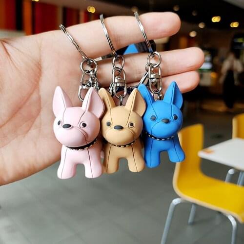 New Fashion French Bulldog Keychain PU Leather Dog Keychains for Women Bag Pendant Jewelry Trinket Mens Car Key Ring Key Chain