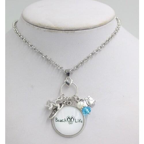 New Arrival Beach Jewelry Beach Life Necklace beach starfish flip flop Charms Pendant Necklace for women girls gifts