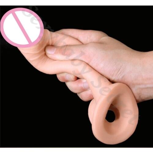 New Super Soft Realistic Big Male Penis Sleeve Extender Reusable Condom Dildo Enlargement Delay Time Penis Ring Sex Toys For Men