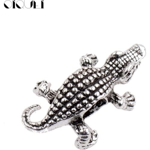 OIQUEI Charms Antique Tibetan Silver Color Crocodile Shaped Beads Metal Spacer Beads For DIY Bracelet Jewelry Making 5pcs/lots