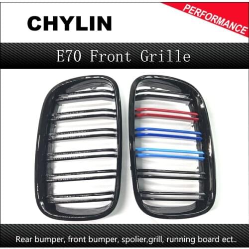 A Pair 2007-2013 X5 e70, X6 e71 M Color 2 lines Slat Kidney Grille Front Grill For e70 e71 Car Mesh bumper Grills Top Quality