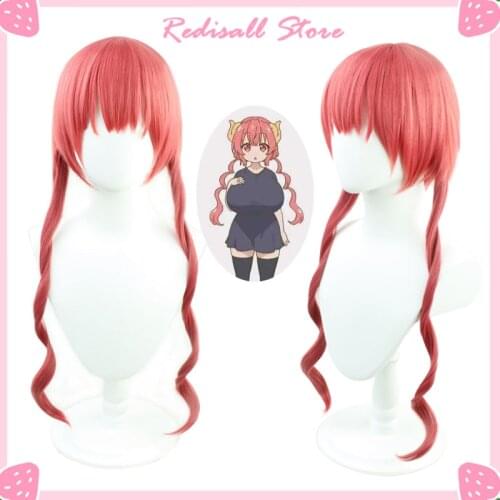 Ilulu Cosplay Wig Kobayashi-san Chi no Maid Dragon Ponytails Pink Bangs Synthetic Long Curly Hair Free Wig Cap