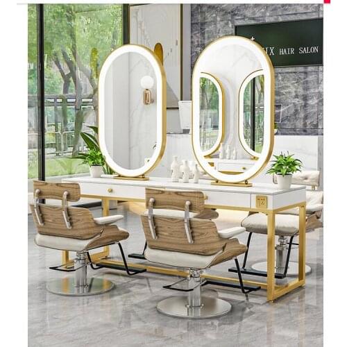 Barber shop mirror cabinet double-sided hairdressing mirror hair salon perm and dyeing dedicated floor photo studio makeup table