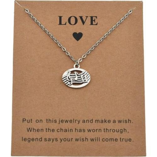 New Handmade Musical Symbol Charm Make a Wish Jewelry Gifts for Women Men Musical Note Pendant Chain Necklace with Love Cards