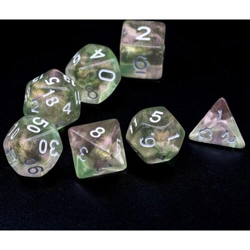 Poludie 7Pcs/Set Green Pink DND Dice Set D4 D6 D8 D10 D% D12 D20 Glitter Polyhedral Dice for Role Playing Board Game DND RPG MTG