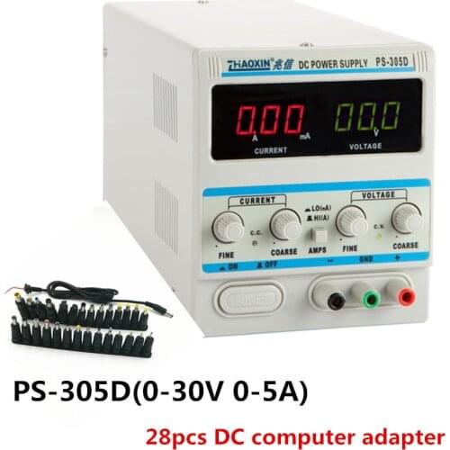 Variable 30V 5A Digital Regulated DC Power Supply PS-305D With 28pcs DC computer adapter 10V/220V