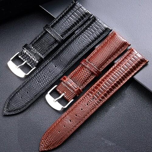 20/22/24mm Black/Brown Lizard Strips Pattern Leather Watch Bands Pin Buckle Mens Watch Replacement Watch Straps