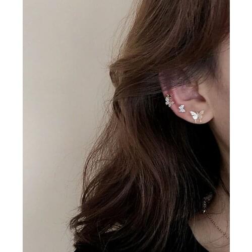 925 sterling silver earring fashion simple zircon butterfly cute stud earring shiny pretty temperament woman girl ear jewelry