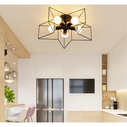 Nordic Iron Line Five-pointed Star Ceiling Lights Bedroom Warm Modern Restaurant Childrens Room Ceiling Lamps Deco Fixtures