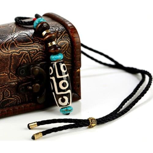 Vintage Green Stone Natural Tibetan Dzi Agates Stone Beads Oval Geometric Nine-eyed Antique Agates Beads for Women necklace