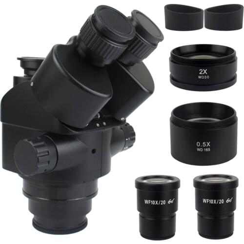 3.5X 90X 7X-45X Simul-Focal Trinocular Microscope 0.5x 2.0x Auxiliary Lens+ Zoom Stereo Microscope Head Black
