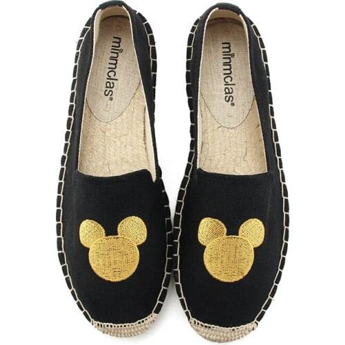 Disney childrens cartoon Mickey Mouse adult female non-slip soft-soled casual sports shoes woven embroidered canvas shoes