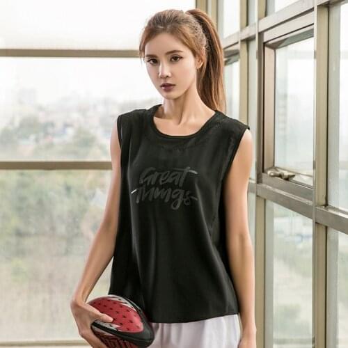 Womens Fitness Sports Shirt Quick Dry T-shirts Sleeveless Vests Gym Loose Workout Sportswear for Girls