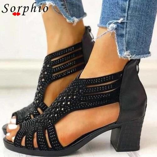 Sorphio INS Big Size 40 Female Casual Hollow Women Shoes Zipper Solid Summer Sandals Women Open Toe Bohemia Gladiator Sandals