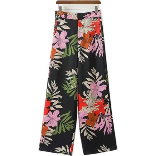 Womens pants 2019 new summer fashion printing high waist wide leg pants loose trousers temperament wild womens clothing