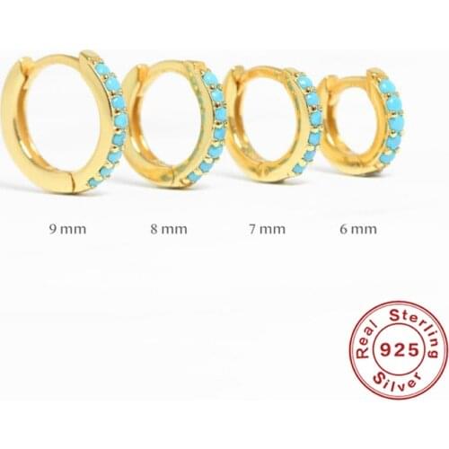 Aide Round micro-inlaid Turquoise Earrings Hoops 100% 925 Sterling Silver Zircon Earrings For Women Jewelry Aretes De Mujer