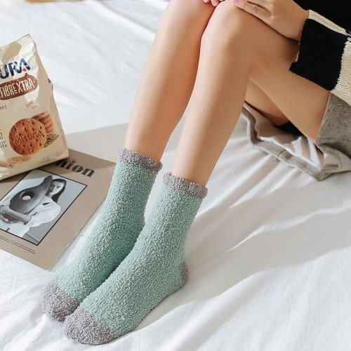 Women Winter Coral Velvet Fuzzy Slipper Socks Solid Color Thicken Fluffy Cozy Warm Home Floor Sleeping Hosiery