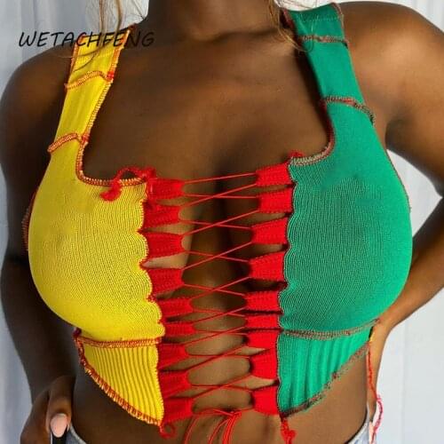 Womens Tank Top Sexy Bandage Lace Up Y2k Crop Top Outfits Autumn Winter Streetwear Tube Top Tees Female Clothing Free Shipping