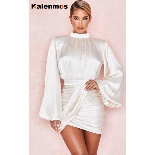 Mini Dress Women Casual Dresses Summer Feminino O Neck Long Sleeve Solid Color Lantern Sleeve Bag Hip Irregular Ladies Vestidos