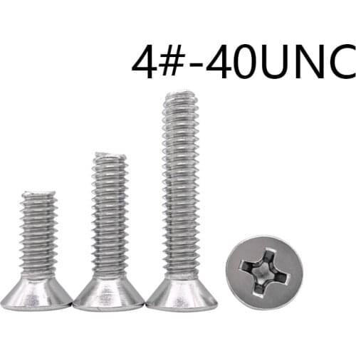 100PCS,4-40 UNC Stainless steel 304 American Standard Countersunk Head Cross Screw Furniture Fastener Screw Bolt Length 3/16-2