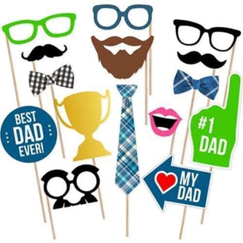 15pcs Fathers Day Photobooth Props Love Dad Best Dad Paper Cards Party Decorations Party Supplies