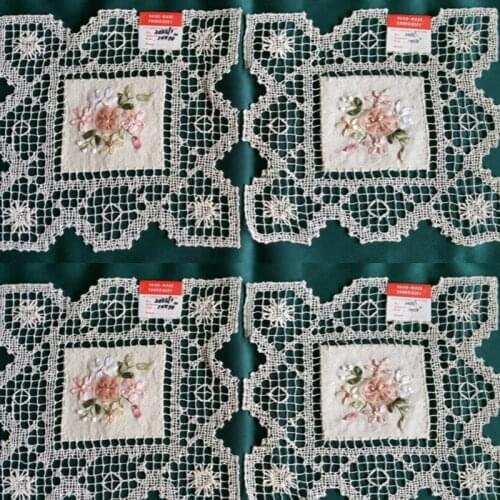 2P/Set New CottonRibbon Embroidered laceSquare Coaster vaseMat Natural Hand-Crocheted Placemat Tuscany Embroidered25*25cm